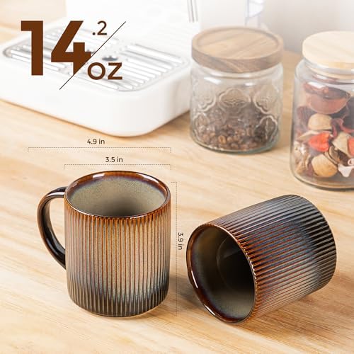 theterra Ceramic Coffee Mugs Set of 6, 14.2 oz Coffee Cups with Handle