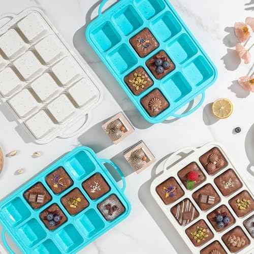 Vinino Silicone Brownie Pans with Dividers, 3 Pack with Metal Frame