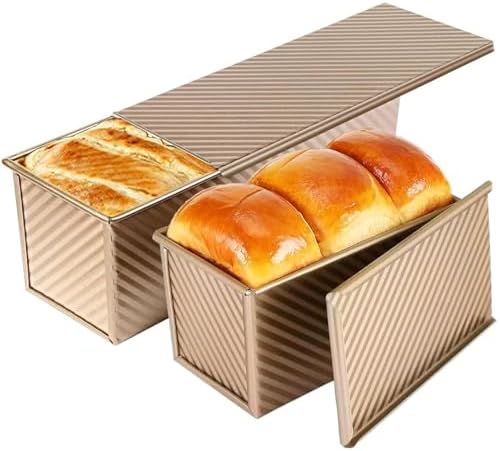 Pullman Loaf Pan with Lid, 2 Pack Aluminized Steel Bread Pan Golden