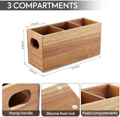 VIVIRBIEN Acacia Silverware Holder, 3 Compartments