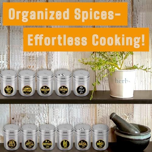 12-pack 6oz Metal Seasoning Containers with Adjustable Lid -192 Labels