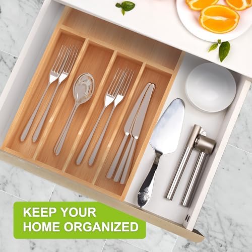 Unibambou Bamboo Kitchen Silverware Organizer, Removable Divider
