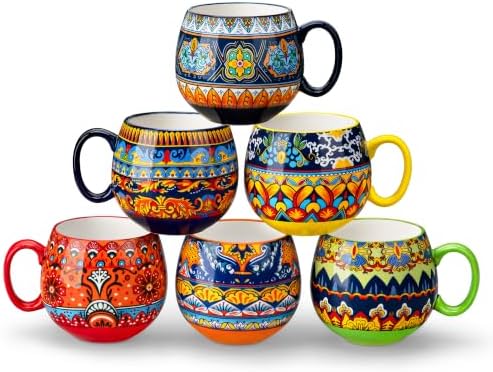 vancasso KRVI Bohemian Coffee Mugs Set of 6, 18 Oz Large Coffee Cups