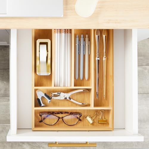 Juvale Silverware Organizer Tray - Brown Bamboo, 6-Slot, 14.5 x 10.25