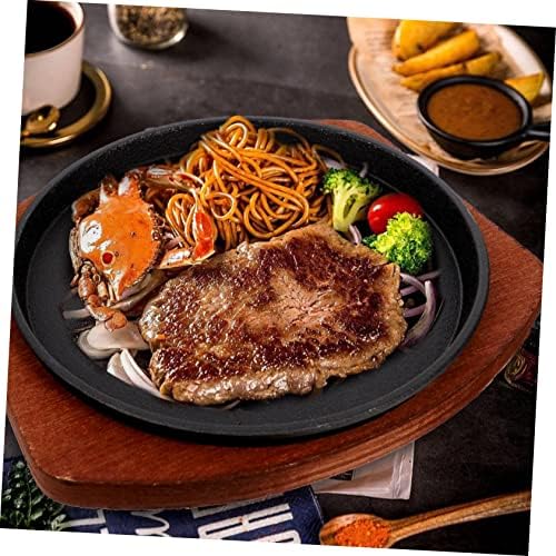Cabilock Cast Iron Sizzling Plate with Wooden Base, 7.48 Inch Grill Pan