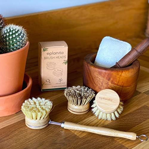 eplanita Natural Dish Brush with 3 Replacement Heads