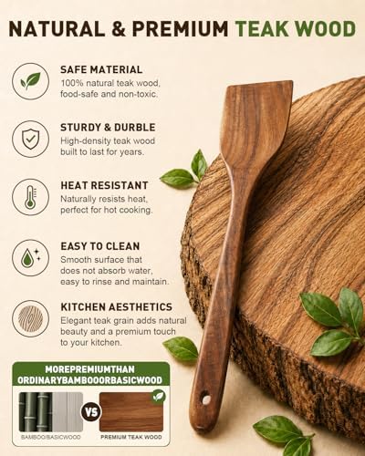 7-Piece Solid Teak Wooden Utensil Set with Holder