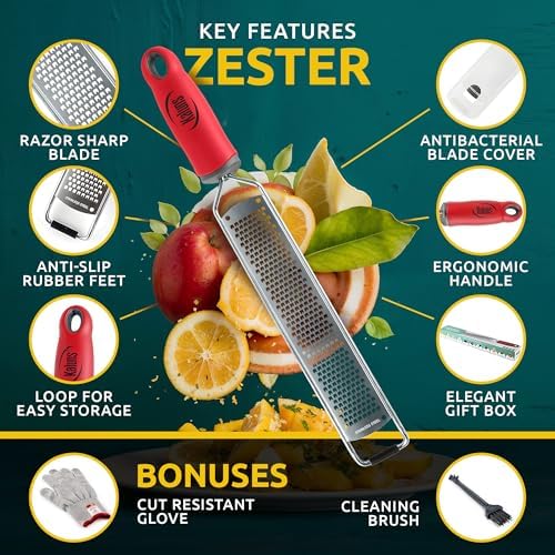 Lemon Zester & Parmesan Cheese Grater - Premium Citrus Zester Graters