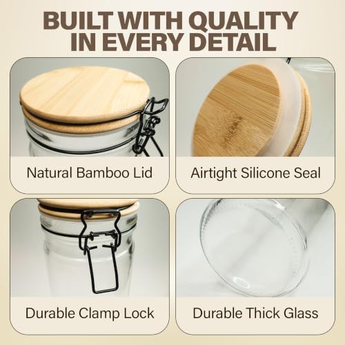 (3 Pack) 69oz Tall Airtight Glass Jars With Bamboo Lids, Food Storage