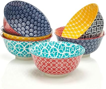 DOWAN Mosaian 33 OZ Large Bowl Set of 6 - Ceramic Deep Bowls for