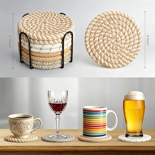 Coasters Set of 8 for Drinks with Holder,4 Colors Absorbent
