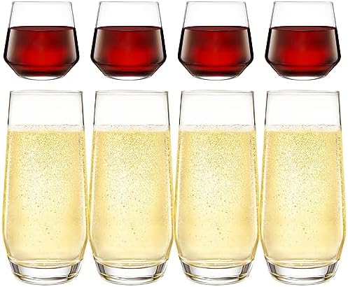 Kitchen Lux Drinking Glasses Set of 8 - Highball Tumbler & Rocks
