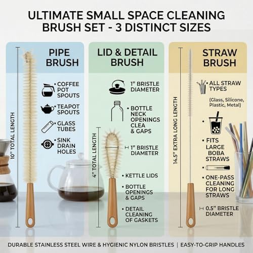 ALINK Extra Large Long Bottle Brush Set - 16" / 15" Long Bamboo Handle