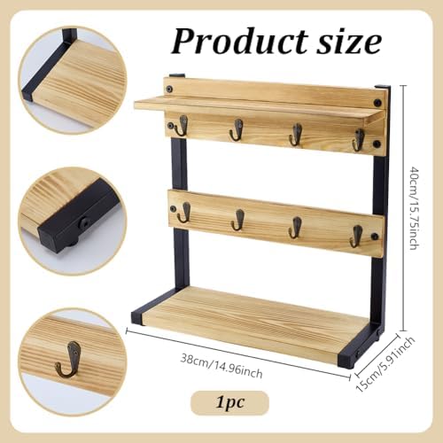 PH PandaHall Rustic Mug Holder Stand 2 Tier Wood Countertop Rack