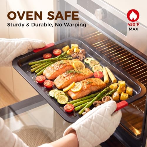 Kikcoin Nonstick Cookie Sheets for Baking Set of 3, Carbon Steel Sheet