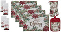 Red Poinsettia Flower 10 Pcs Tapestry Kitchen Set with Merry Christmas