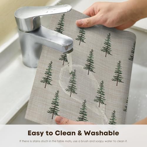 Artoid Mode Green Xmas Tree Vinyl Christmas Placemats Set of 4, 12x18