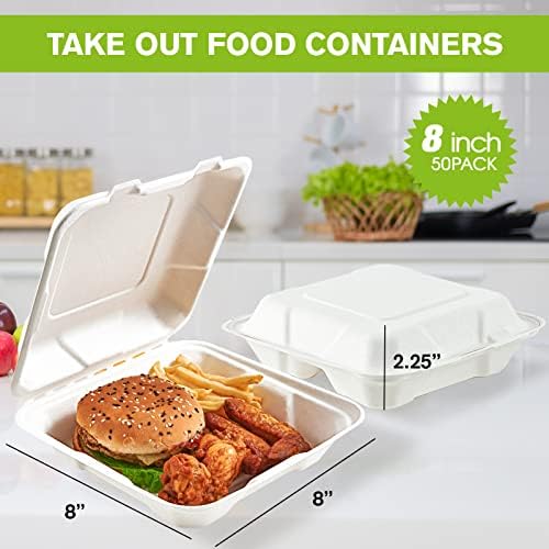 ECOLipak 50 Pack Compostable Clamshell Take Out Food Containers