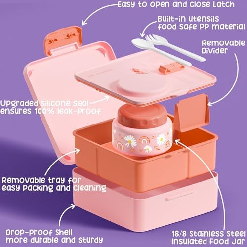 Fimibuke 60oz Leakproof Bento Lunch Box for Kids with 8.5oz Thermo