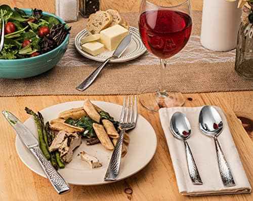 Hudson Essentials 65-Piece Hammered 18/10 Stainless Steel Silverware
