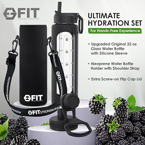 Glass Meal Prep Containers 32 oz & Glass Water Bottle with Time Marker