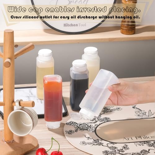 6 pack Inverted Squeeze Bottles for Hot Sauces Liquids Salad Dressing