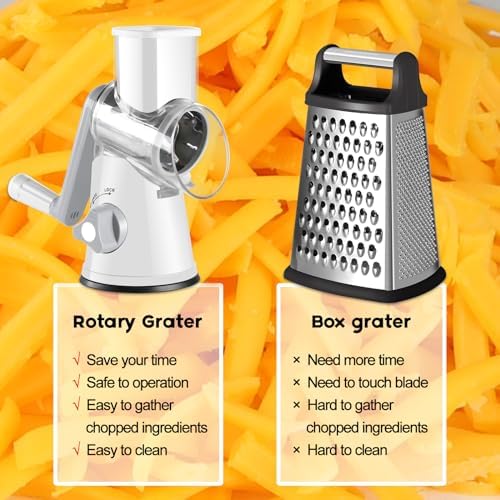Ourokhome Rotary Cheese Grater, 3 Blades, White