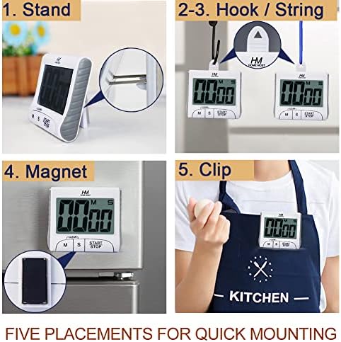 3" Large Display Kitchen Timer, White