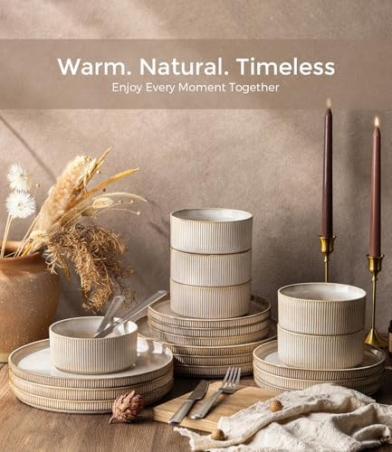 GBHOME Stoneware Dinnerware Sets for 4,12-Piece Plates and Bowls Set