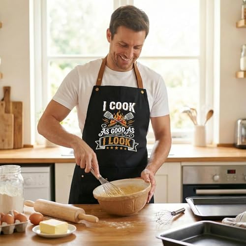 INNORU I Cook as Good as I Look Sign Apron with Two Pockets, Funny