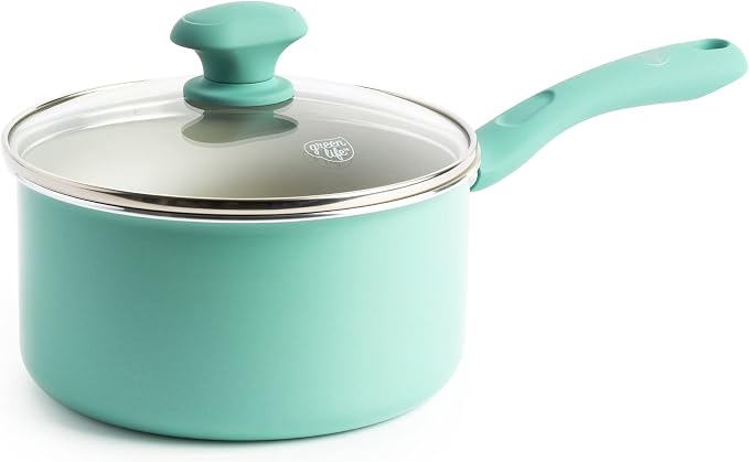GreenLife Soft Grip Diamond Sandstone Healthy Ceramic Nonstick, 2QT Saucepan Pot by GreenLife