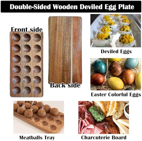Acacia Wood Egg Holder for 18 Eggs, Countertop Storage Tray