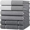 Homaxy 6 Pack Cotton Terry Premium Kitchen Towels, 18 x 28 in, Grey