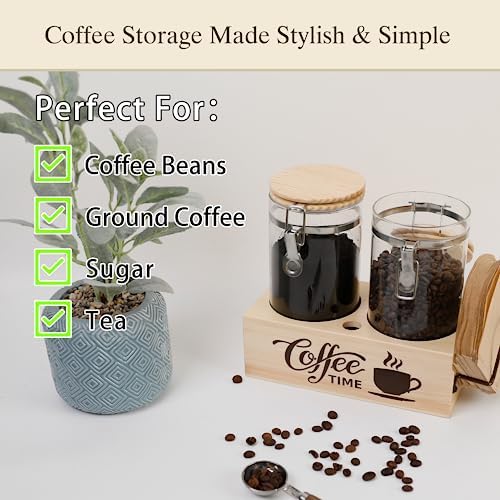 Glass Coffee Canister Set with Shelf & Spoon 2 Piece Coffee Containers