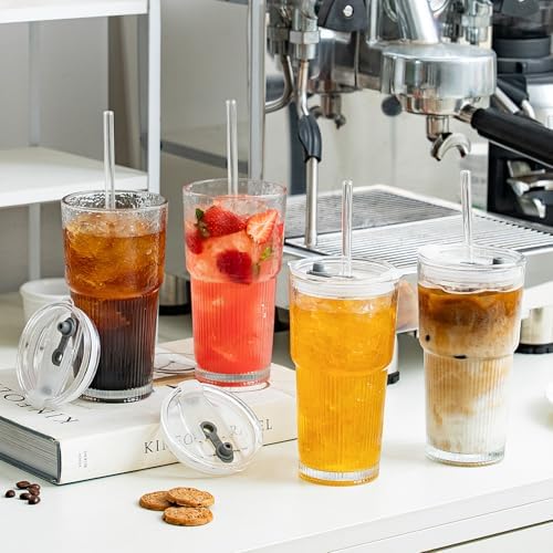 SoulTimes 20oz Wave Ribbed Glass Tumbler with Lid and Straw – Iced