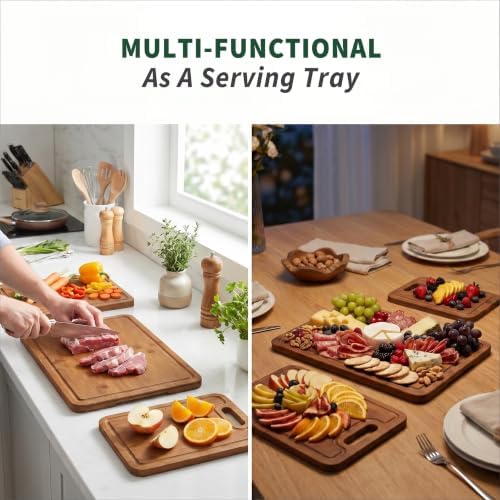 Bamboo Cutting Board Set with Holder, 3 Piece Carbonized Wood Chopping