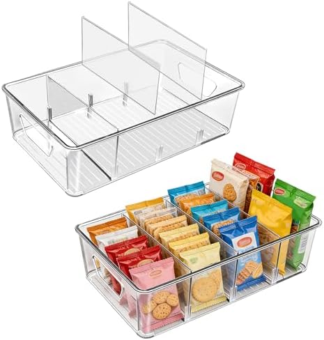 Stackable 4-Compartment Pantry Storage Bins, 2-Pack