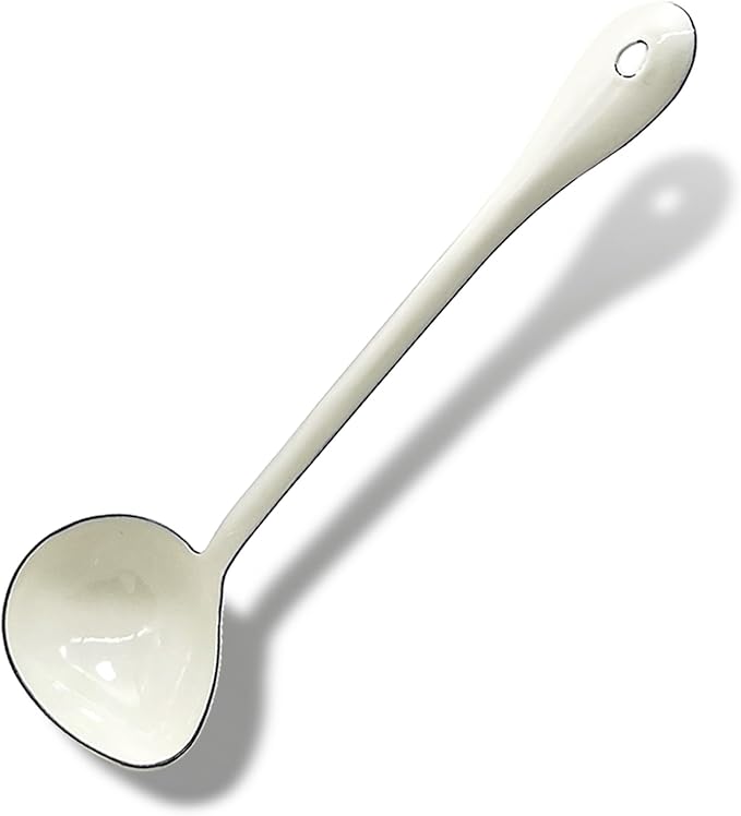 White Soup Ladle Spoons 12.2 Inch Big Serving Cooking Spoons Enamel Steel Stew by Roadmap