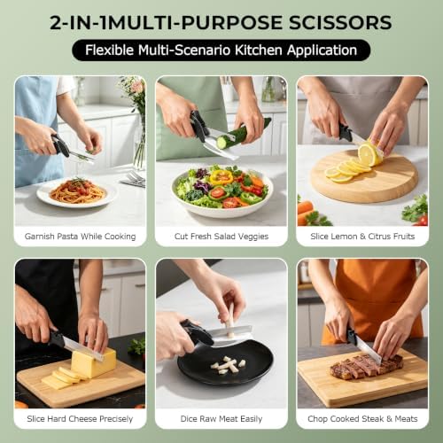 Ozwixhvt Kitchen Scissors with Cutting Board, Safety Lock, 2-in-1