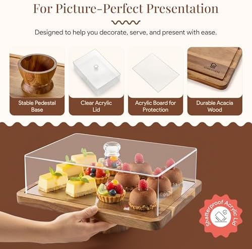HOMESPHERE Acacia Wood Cake Stand with Lid, 2-in-1 Charcuterie Board