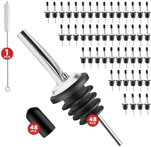 48 Pack Stainless Steel Bottle Pourers for Alcohol, Liquor, and Wine