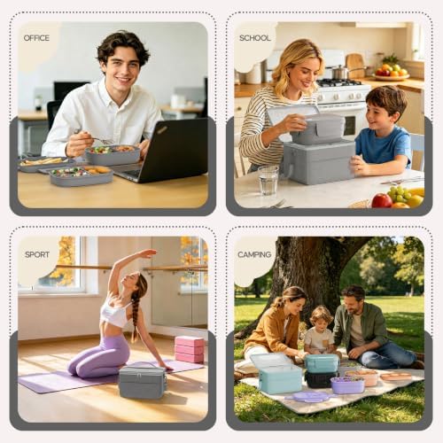 Adults Bento Lunch Box Set with Lunch Bag, Grey
