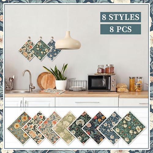Tegeme 8 Pcs William Morris Swedish Dishcloth Kitchen Vintage Floral