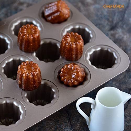 CHEFMADE Canele Mold Cake Pan, 12-Cavity Non-Stick Canele Muffin