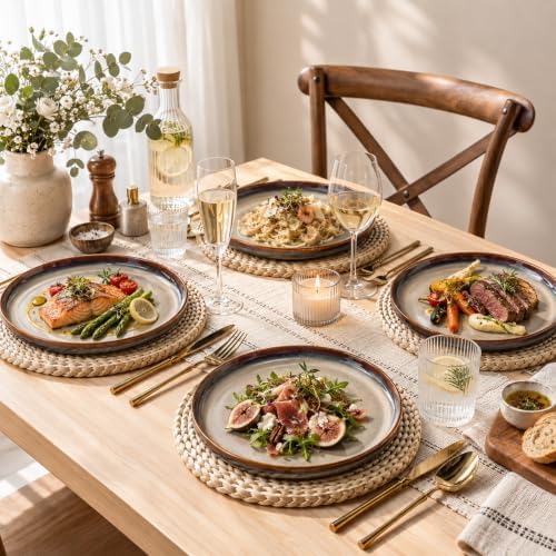 theterra Ceramic Dinner Plates Set of 6, 10.25 Inch Dinnerware Plates