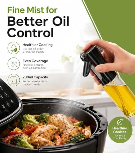 Glass Oil Sprayer for Cooking, 230ml, Black Lid
