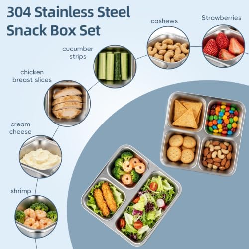 Tanjiae 25oz Stainless Steel Snack Box, Multi-Compartment Bento Boxes