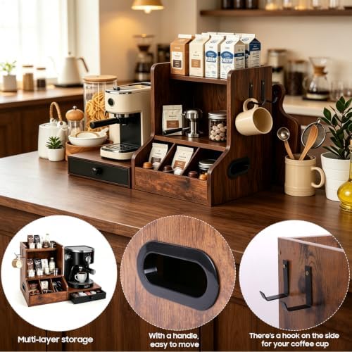 Coffee Station Organizer with K Cup Holder Drawer for Countertop