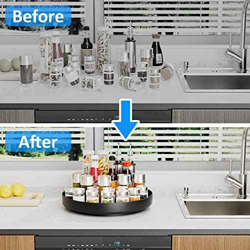 Ovicar Lazy Susan Turntable Organizer - 13 inch Rotating Spice Rack Metal Lazy Susan for Cabinet Pantry Kitchen Countertop Bathroom Refrigerator Table Storage, Black