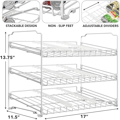 Simple Houseware 3-Tier Stackable Can Organizer Rack Hold 36 Cans, White